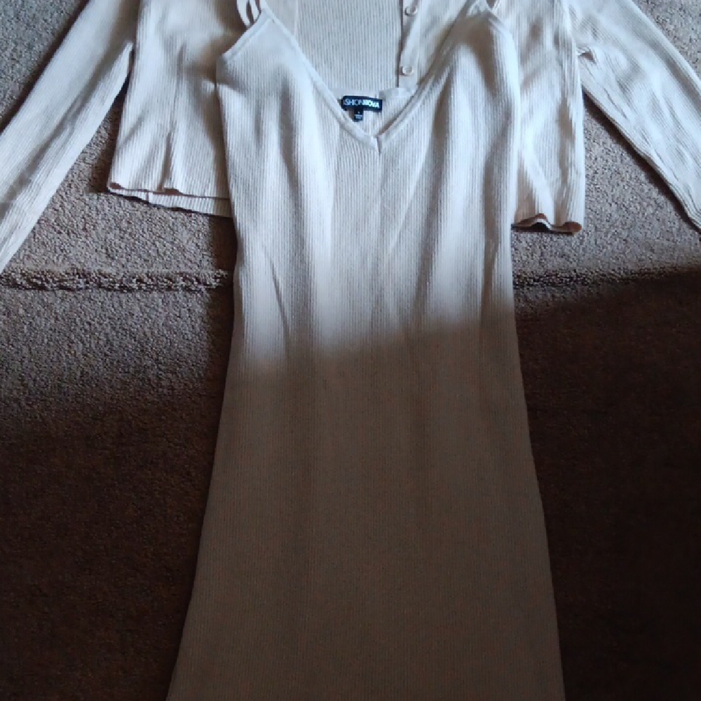 SHEIN Cream Long Sleeve V-Neck Sheath Dress